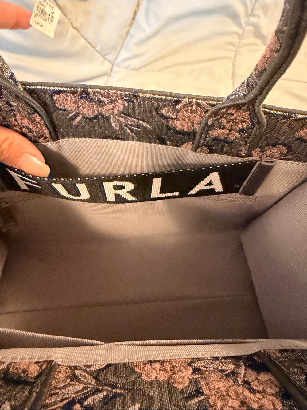 Furla Floral Jacquard Satchel in Blue and Pink - Picture 2 of 9